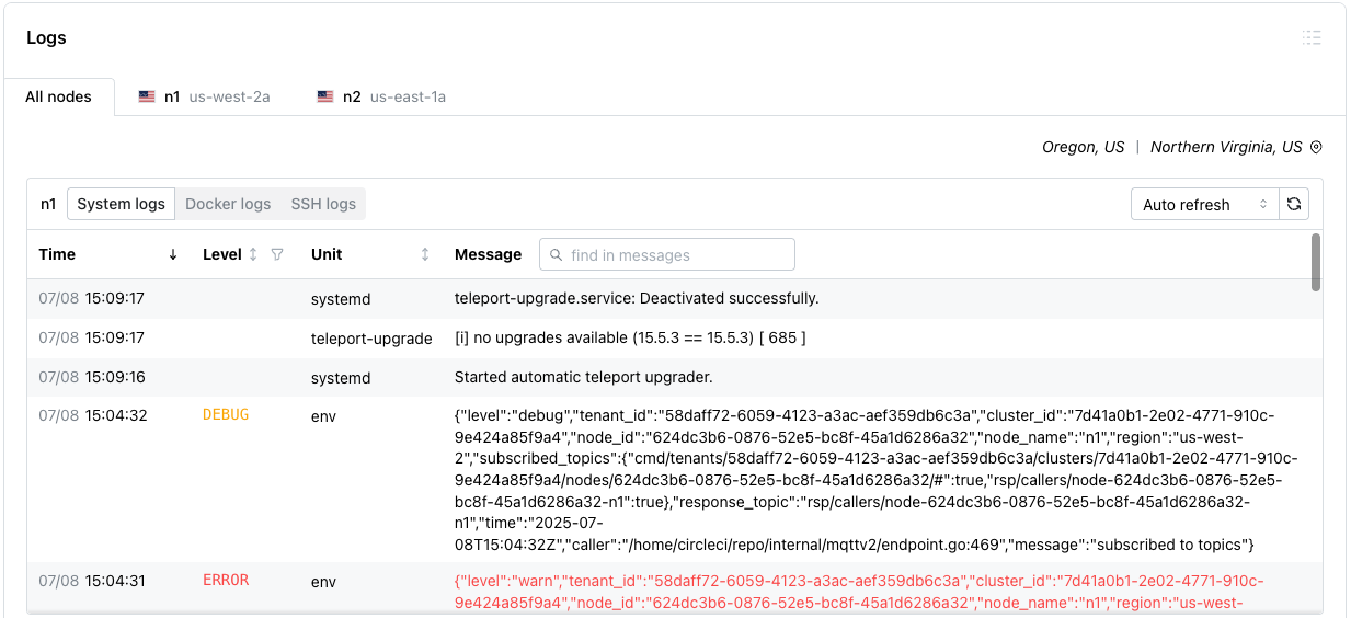 The cluster log files