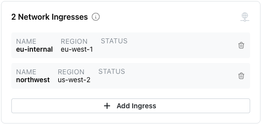 A list of ingresses on the Cluster dialog