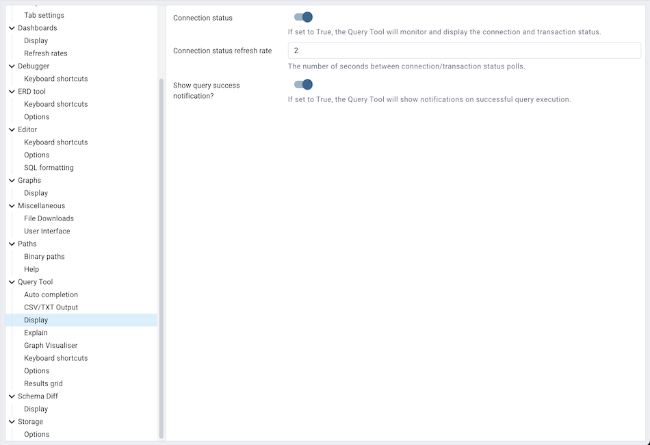 Preferences sqleditor display options