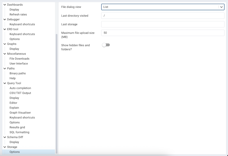 Preferences storage section