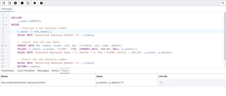 Debugger local stack tab