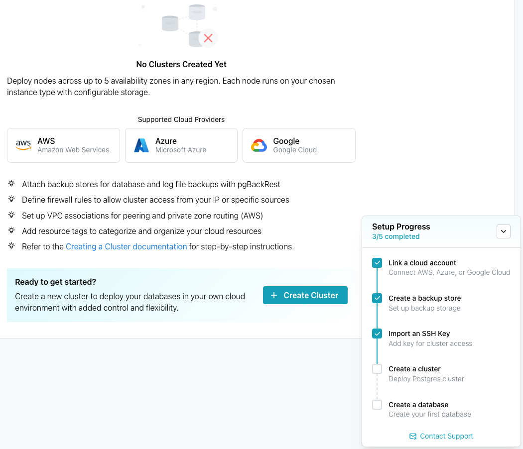 Select Create Cluster